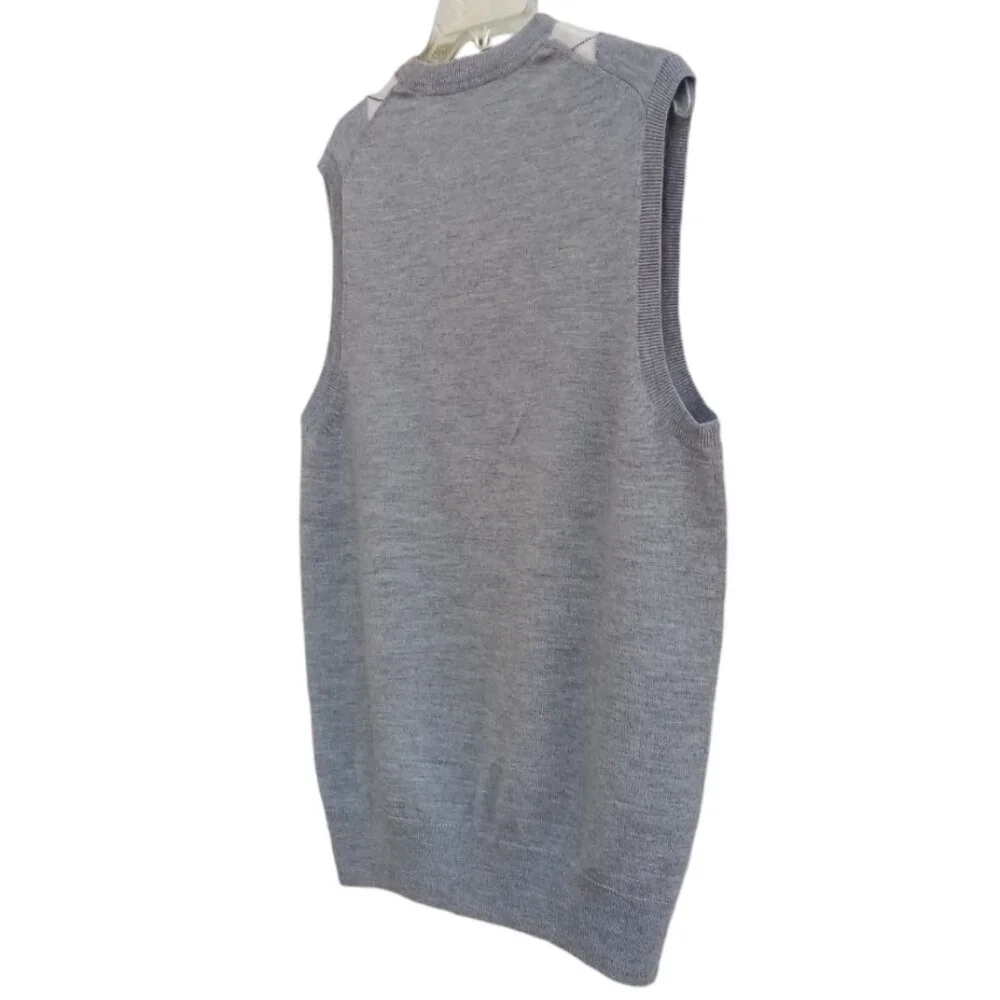 Banana Republic Madmen Argyle gray merino wool sweater vest sz L - Picture 5 of 9
